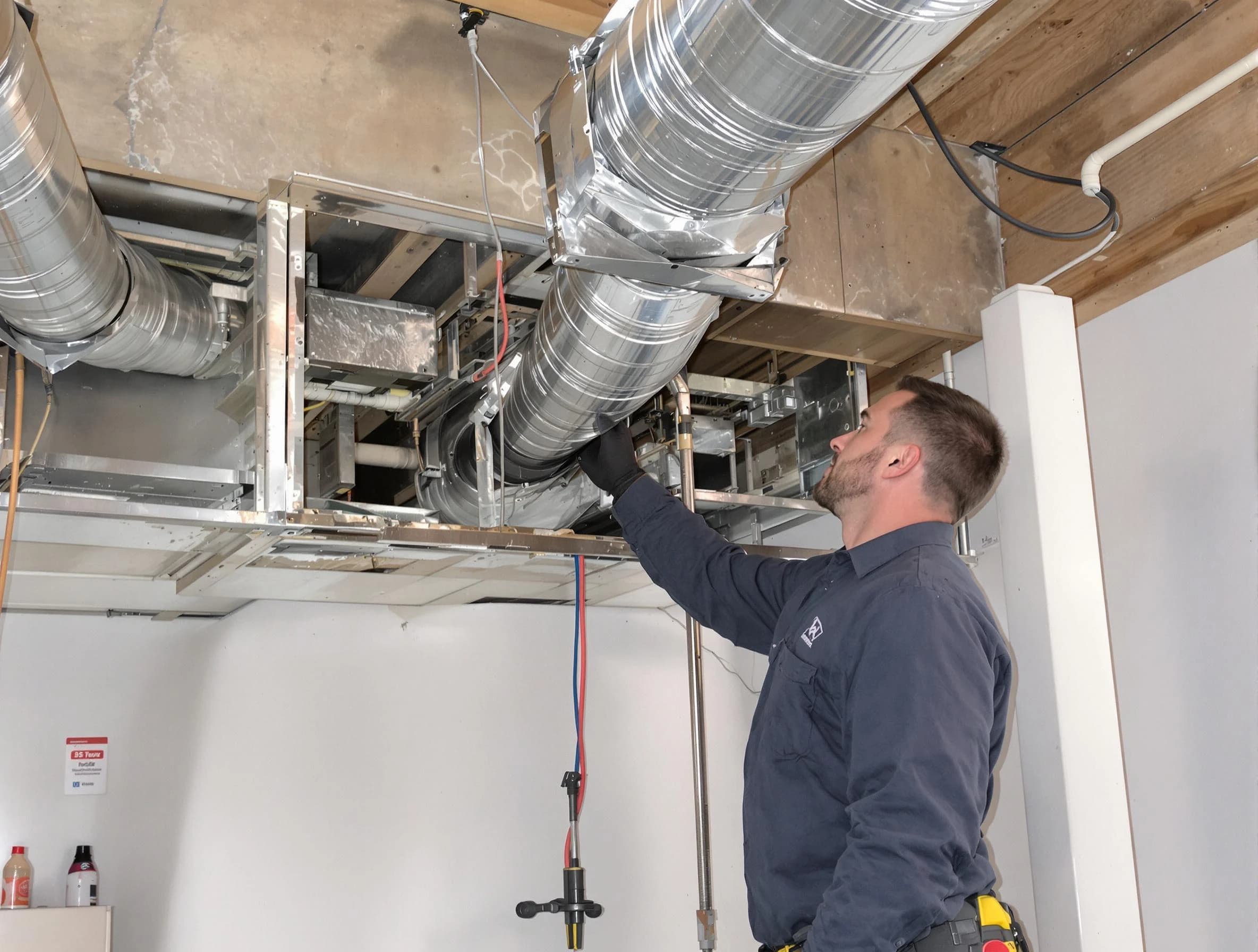 Bountiful Air Duct Cleaning technician performing professional air duct repair using specialized tools in Bountiful