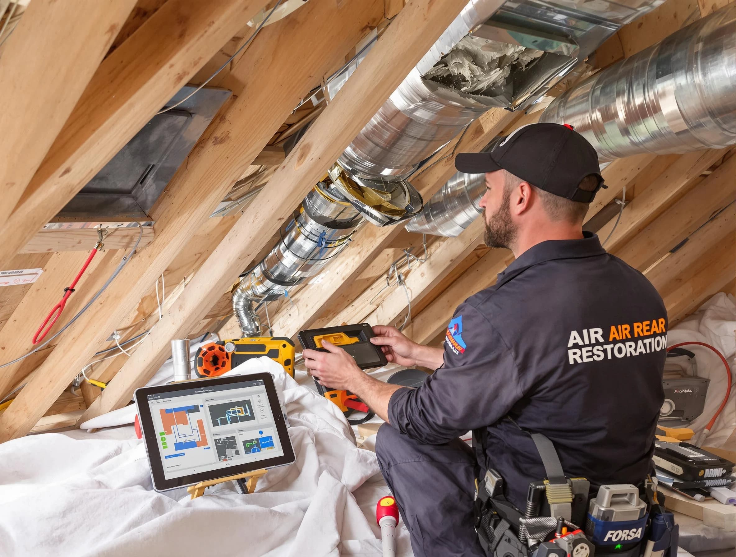 Bountiful Air Duct Cleaning technician performing precise duct repair work in Bountiful