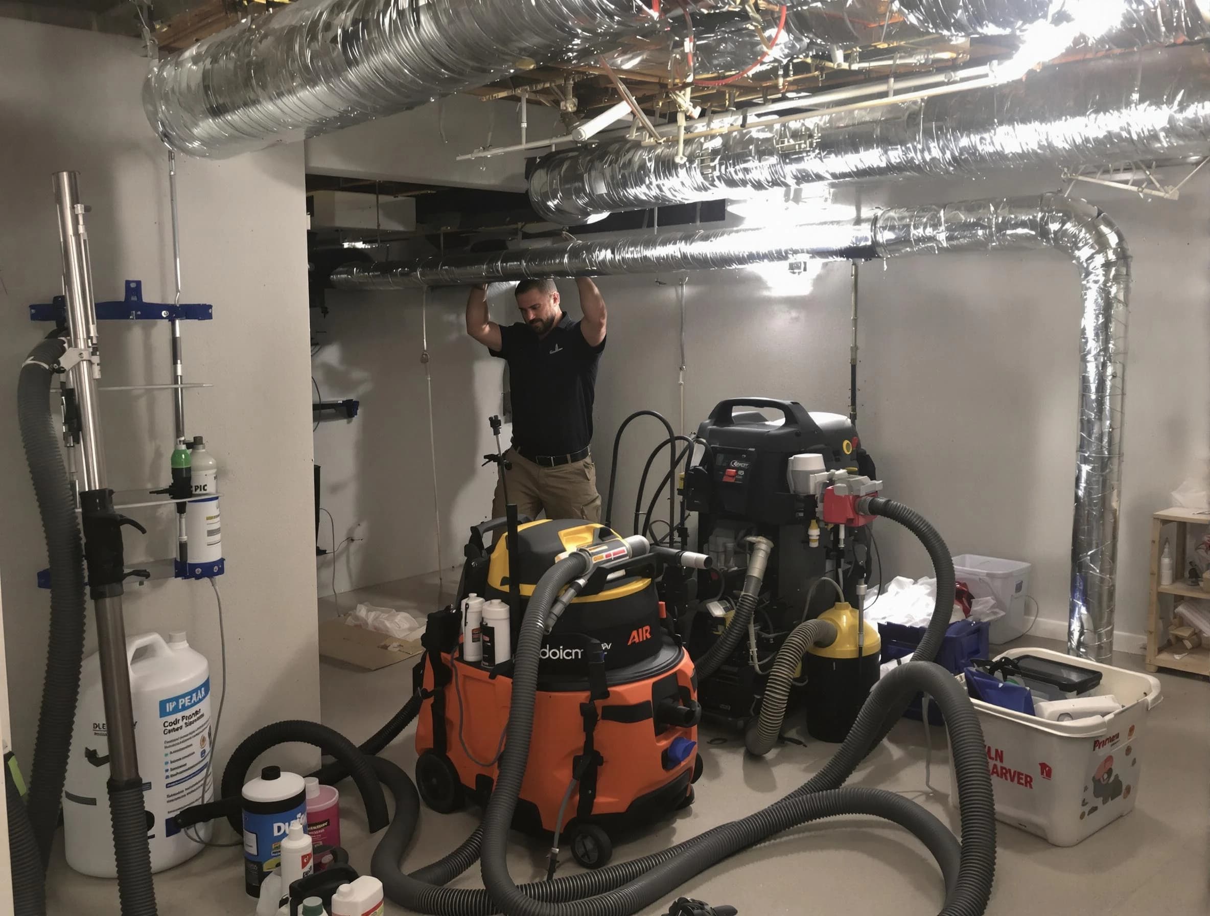 Bountiful Air Duct Cleaning specialist performing professional mold removal from air ducts using safety equipment in Bountiful